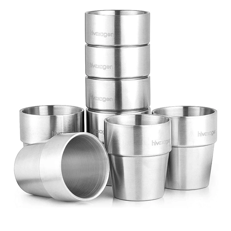 

8pcs Coffee Mug Double Wall Stainless Steel 300ml Portable Cup Travel Tumbler Coffee Jug Milk Tea Espresso Cups Water Mugs