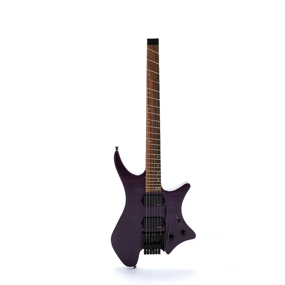 

Высококачественная безголовая электрическая гитара из огненного клена, цельнокроеная Шейная гитара, 5 предметов, лады фиолетового цвета, б...