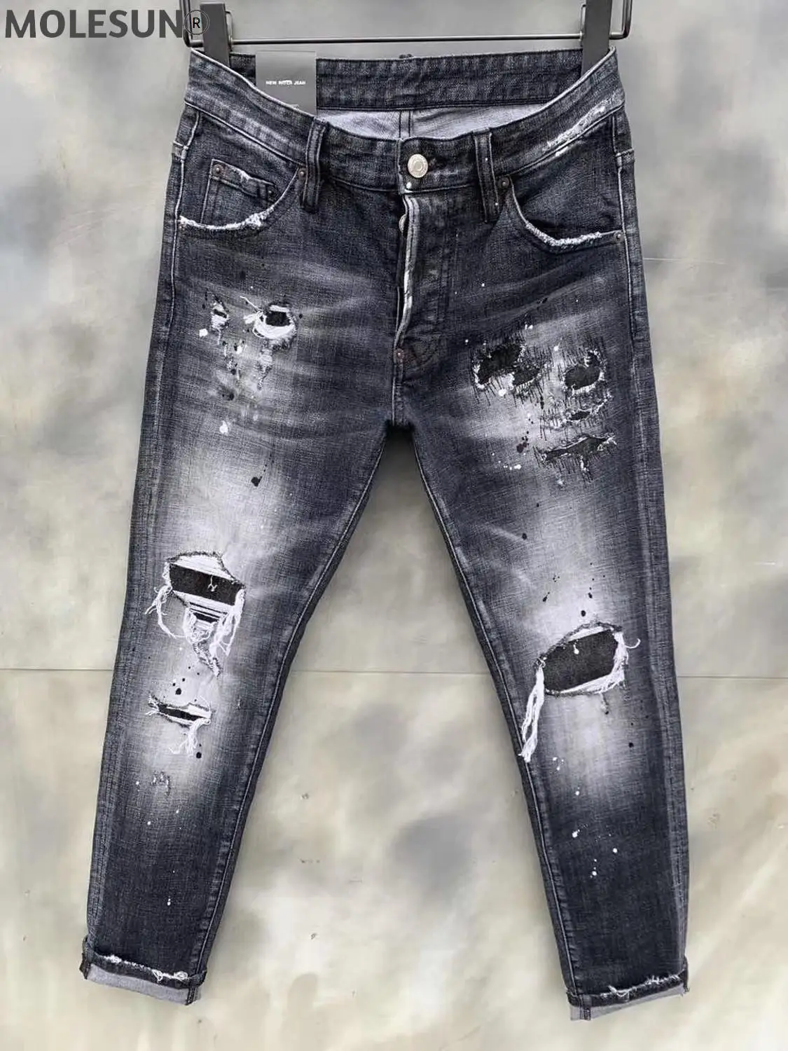 

Discounted products dsq brand Italy mens jeans pants Men Slim jeans denim trousers black hole Pencil Pants jeans for men 9121