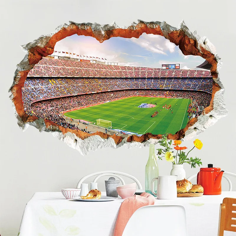 

3D perforated football field decorative wall sticker