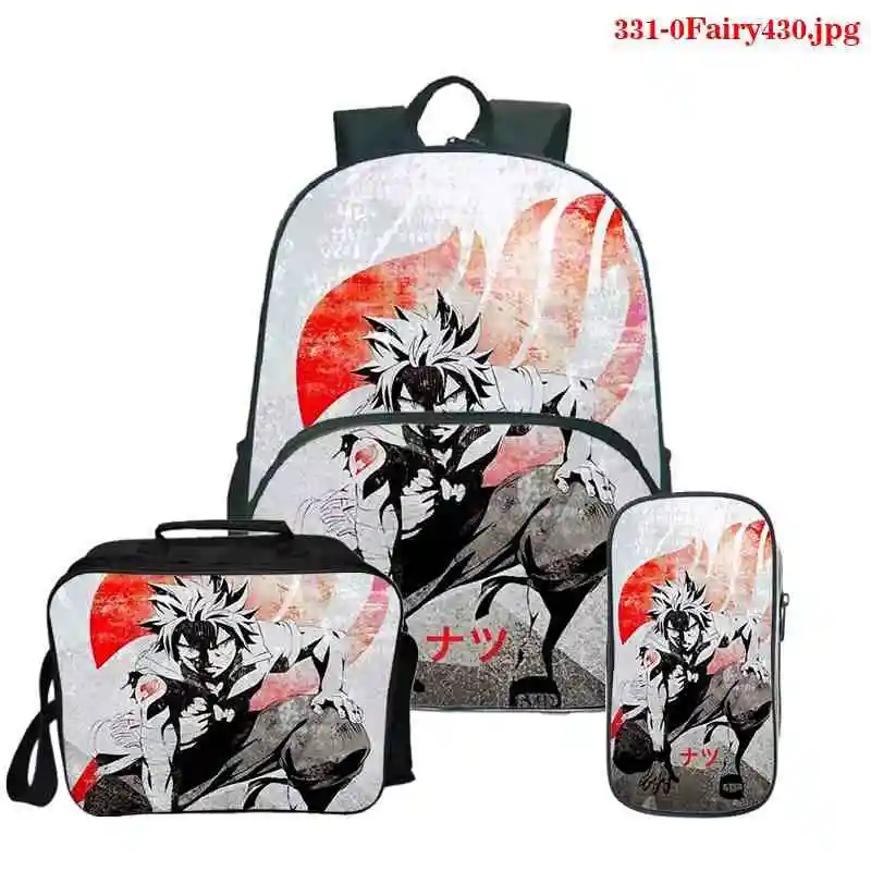 

New 3Pcs/Sets Backpack lunch bags Fairy Tail for Students Schoolbags Pencil Case harajuku Bags Back to School Casaul Backpack