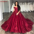 Великолепное бальное платье, платья для Quinceanera, платья с открытыми плечами, кружевной аппликацией, тюлевые платья для выпускного вечера, темно-красные милые платья 16 дюймов