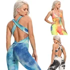 Женский текстурный спортивный комбинезон, с завязками, с открытой спиной, сексуальный комбинезон для похудения, одежда для фитнеса, тренажерного зала, леггинсы с высокой талией