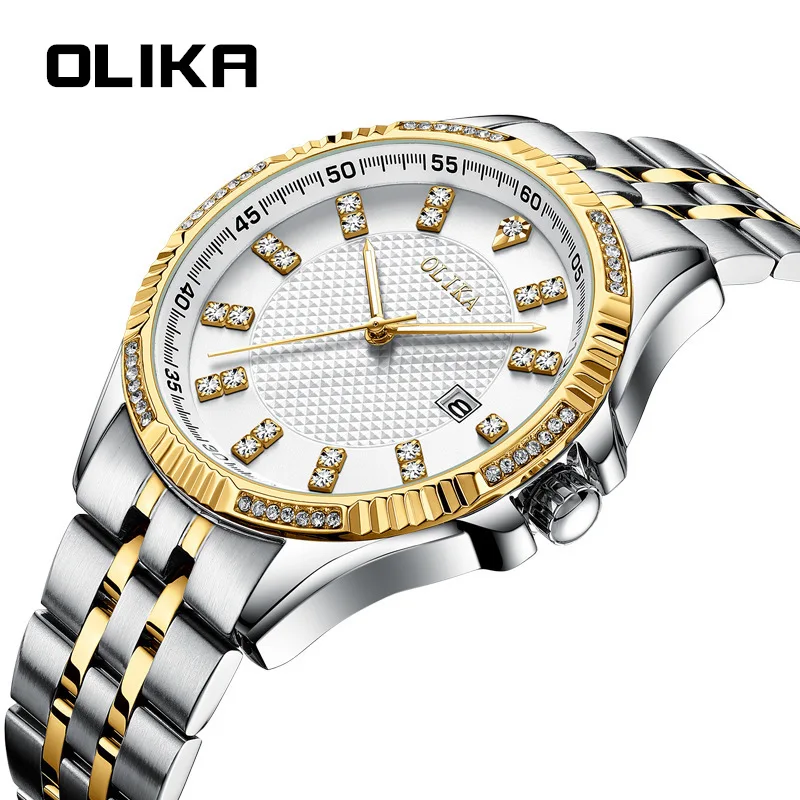 

Men's watch solid steel belt waterproof men's fashion diamond belt calendar casual simple watch men
