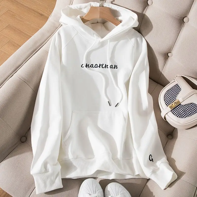

Hooded sweater women Spring and Autumn slim pure cotton coat loose Universal long-sleeved blouse
