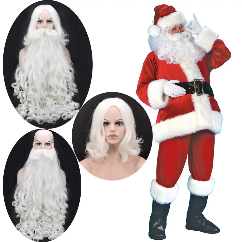 Рождественский костюм Санта Клауса для взрослых косплей одежда красивый парик