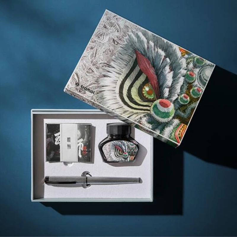 

Exquiste Stylish Business Signature Pen Pocket Size Pen with Ink Bottle Dancing Lion Painting Album for Birthday Gifts