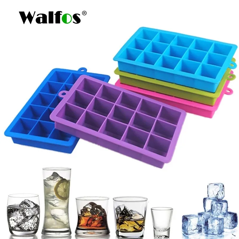 

Walfos 100% Food Grade Silicone 1 PC Novelty 15 Square Soft Silicone Ice Cube Tray Ice Maker Jelly Pudding Mould ice Mold