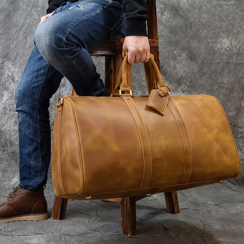 Luufan Big Capacity Genuine Leather Men Travel Bag Vintage Crazy Horse Leather Male Travel Duffel leather Luggage weekend bag