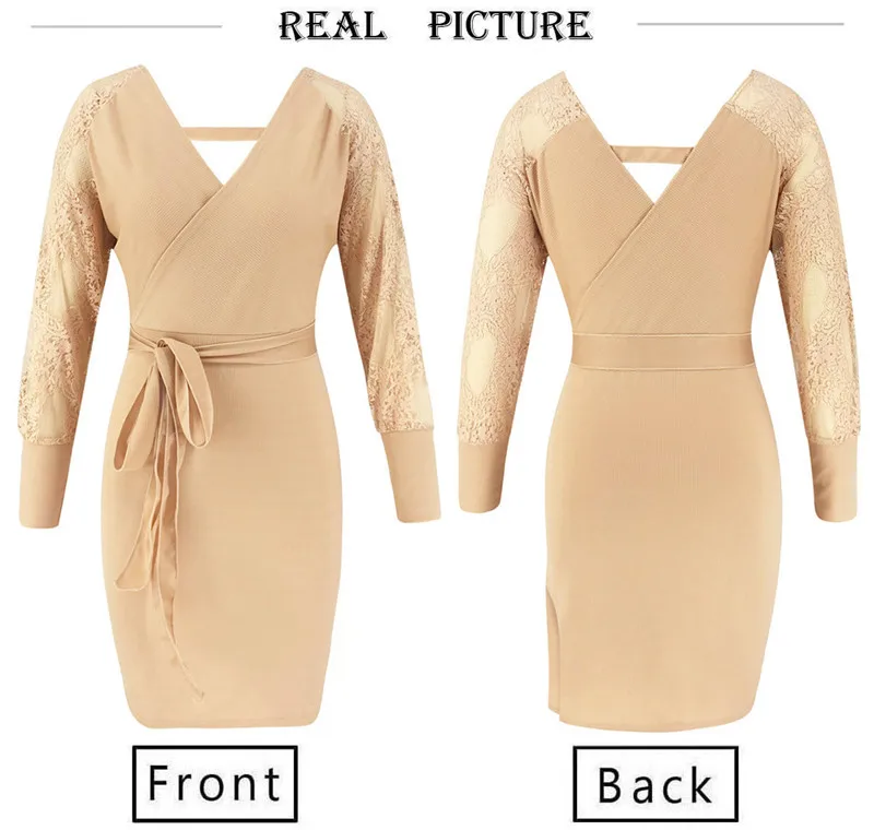 2019 Autumn Long Dresses For Women Solid Yellow Sashes Mini Casual V Neck Ruffles Elegant Evening Party Dress | Женская одежда