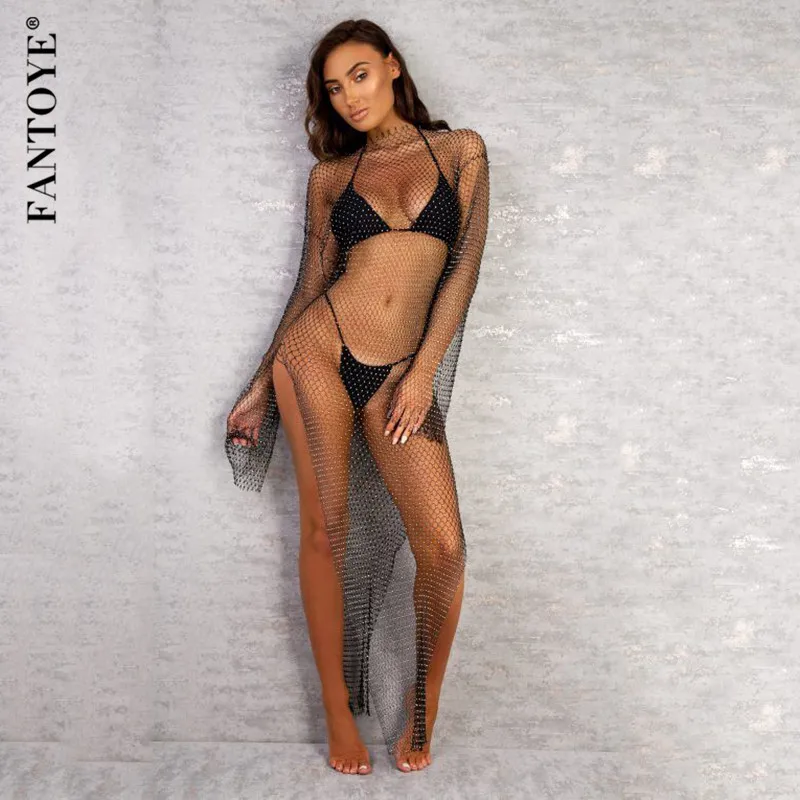 Женское блестящее вечернее платье FANTOYE облегающее Прозрачное Платье макси с