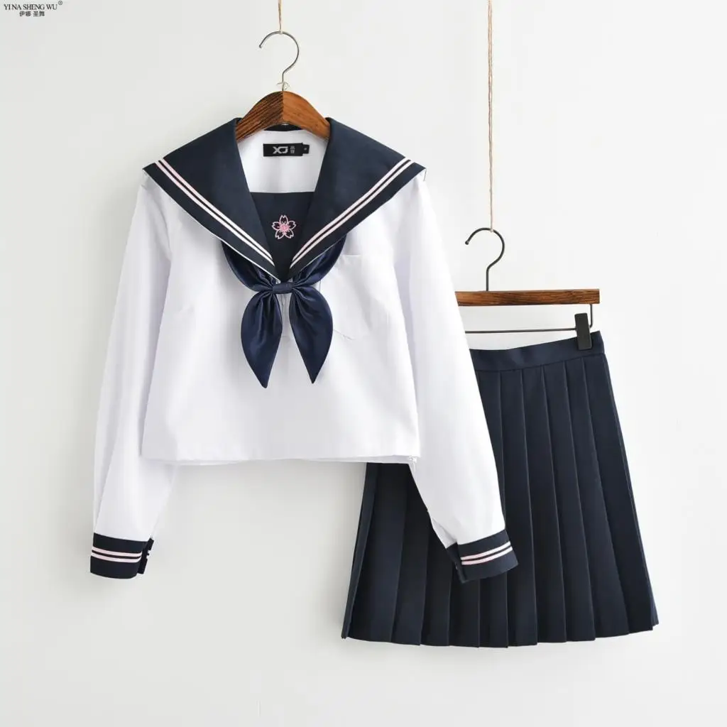 

New Arrival Japanese JK Sets School Uniform Girls Sakura Embroideried Autumn High School Women Novelty Sailor Suits Uniforms XXL