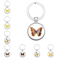 new creative color butterfly pattern keychain glass pendant female fashion jewelry car decoration keychain
