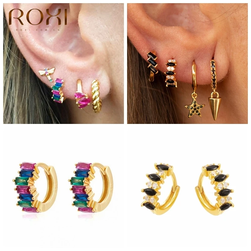 ROXI красочные квадратные серьги-кольца с кристаллами для женщин и девочек серьги