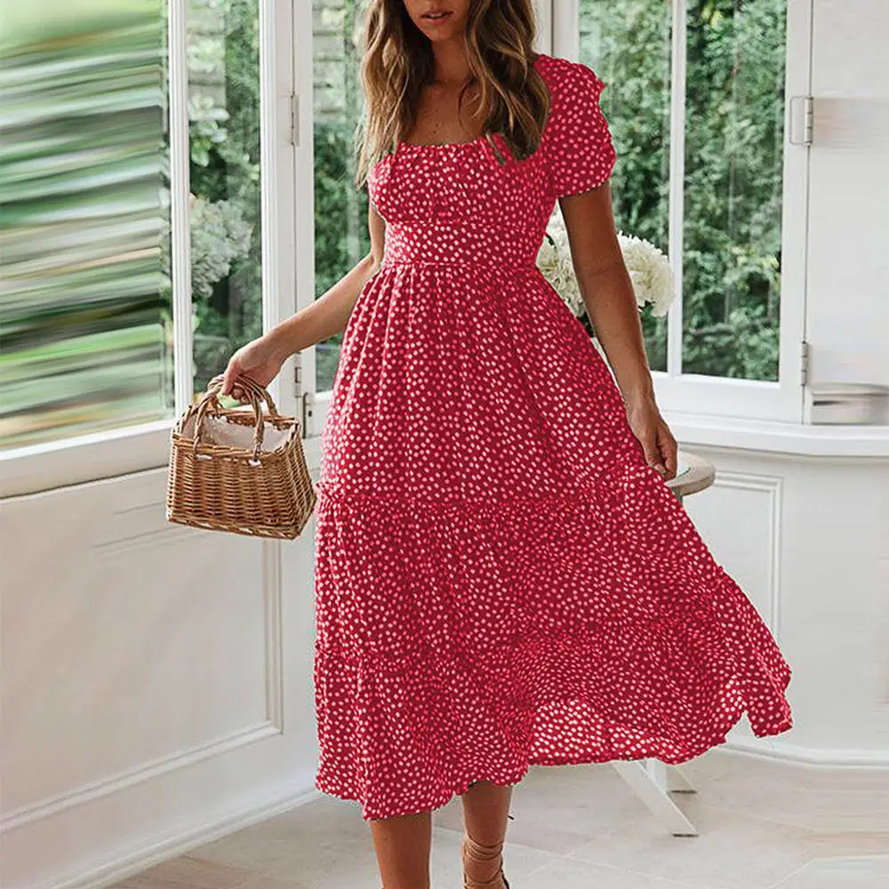 Женское сексуальное платье элегантное с пышными рукавами и квадратным вырезом