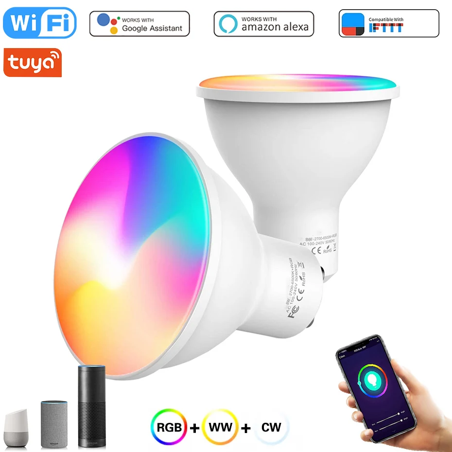 

GU10 Tuya WiFi Led Lamp 8W Smart Light Bulb RGB+CW+WW Dimmable Home Decoration Voice Control Compatible Alexa Google Home