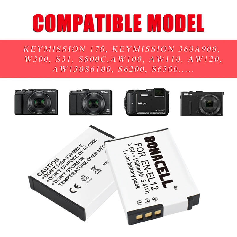 EN EL12 Батарея & Зарядное устройство для цифровой камеры Nikon Coolpix A1000 B600 AW130 A900 W300 S1200pj