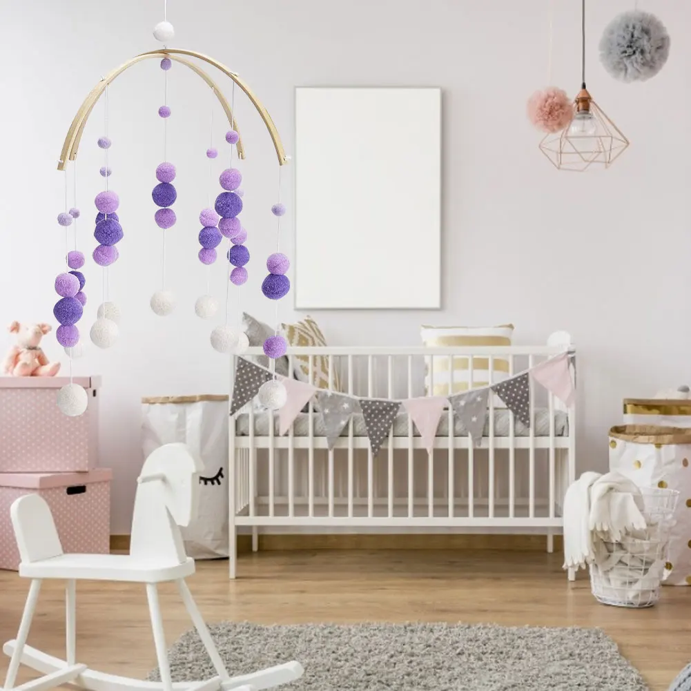 

Baby Crib Mobile Toy Wool Balls Wind Chime Newborn Baby Cot Hanging Bed Bell Infant Room Decoration Wind Chime Felt Ball
