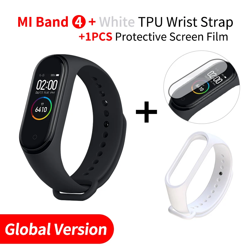 EN Add White Strap Xiaomi Mi браслет, 4 браслета, монитор сердечного ритма, фитнес-трекер, полноцветный AMOLED сенсорный дисплей, Bluetooth 5,0, водонепроницаемый - Цвет: EN Add White Strap