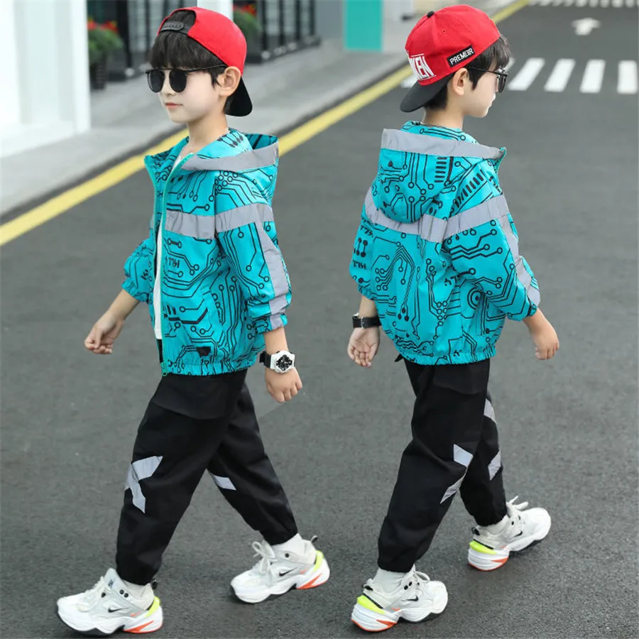 Boys Clothes Sport Suit Patchwork Boys Clothing Sets 2021 Autumn Jacket Hoddied Children Clothing Set Kids Tracksuit Clothes