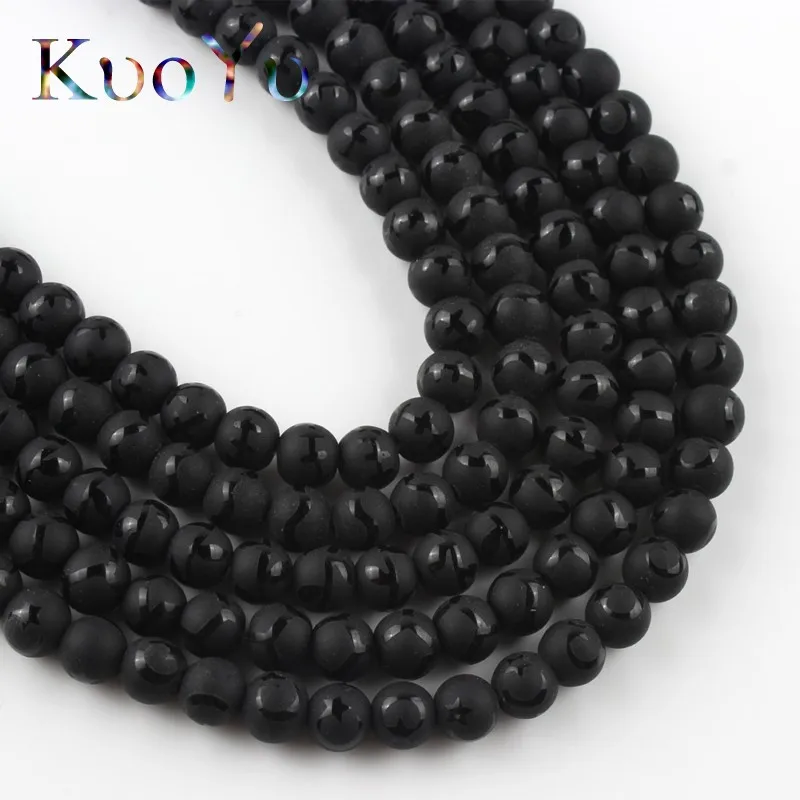 Матовые черные стеклянные бусины незамкнутые круглые бусины-разделители 8 мм для