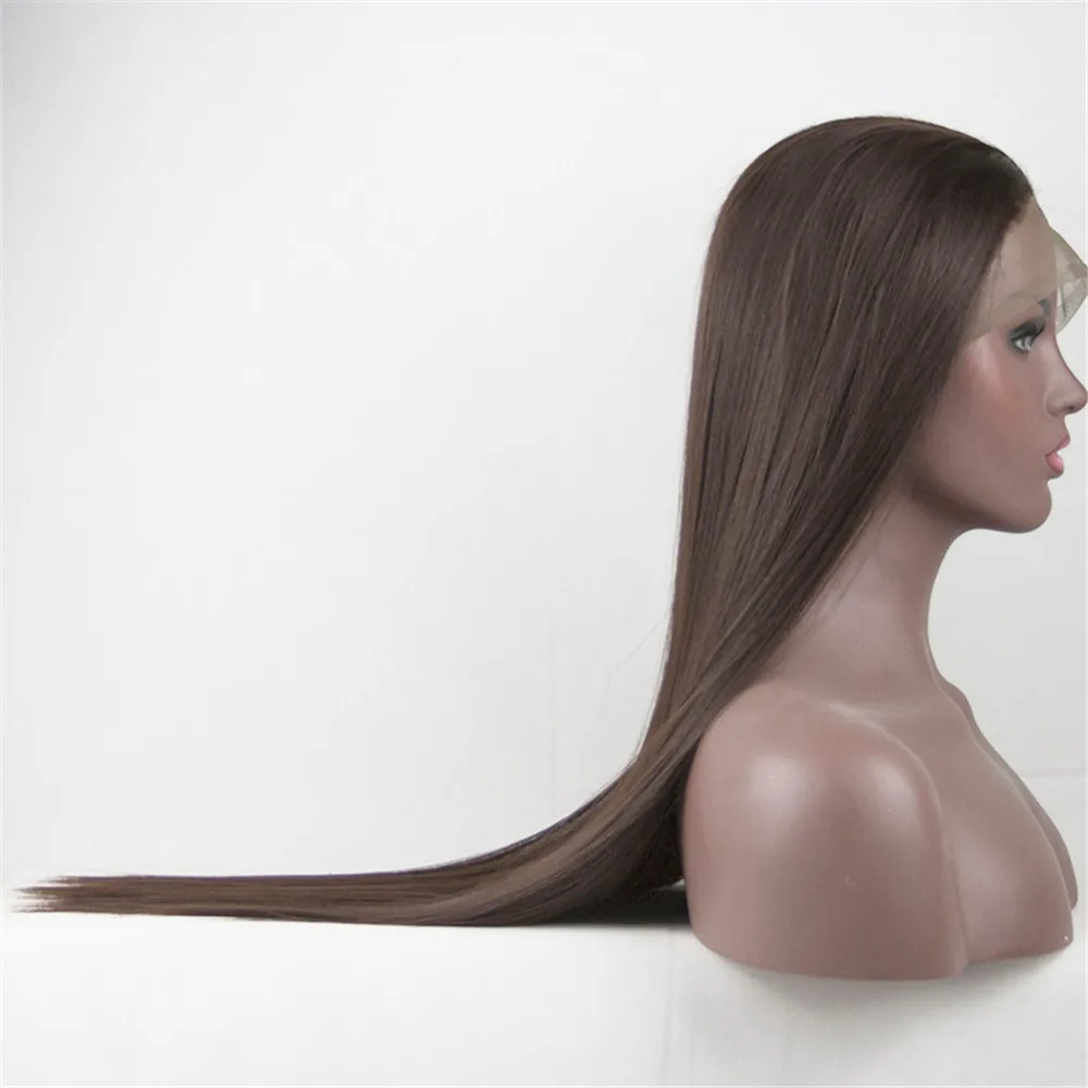Lace Front Wigs Chocolate Brown Long Straight Natural Hairline Heat Resistant Fiber Synthetic Wig For Women with Baby Hair |