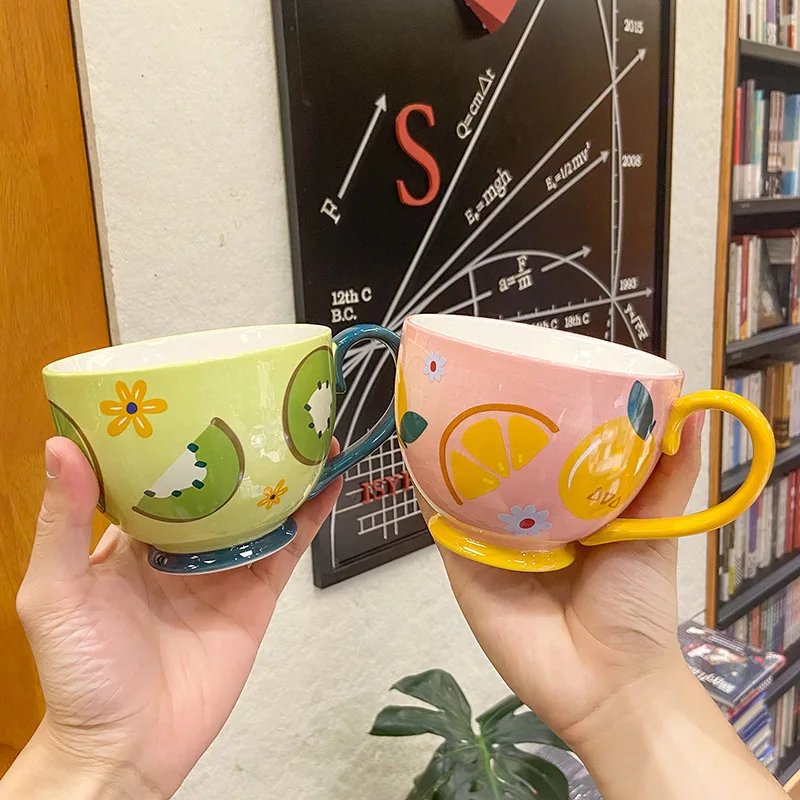 

Large-Capacity Cute Mug Student Ceramics Coffee Cup Breakfast Milk Mugs Painted With Handle Ceramics Coffee Mug Christmas Gifts