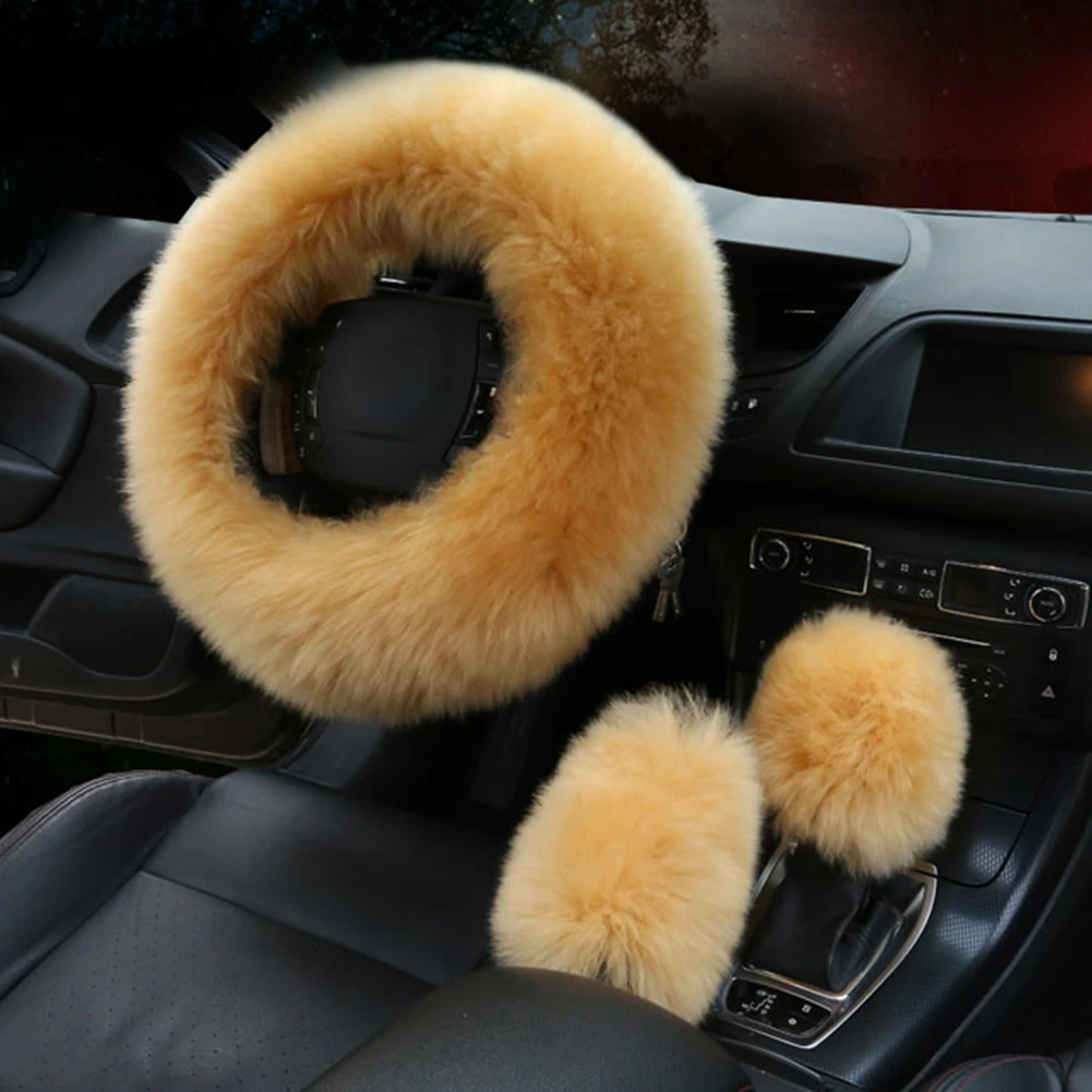 3 шт. Меховой чехол на руль автомобиля для девочек зимний теплый плюшевый мягкий