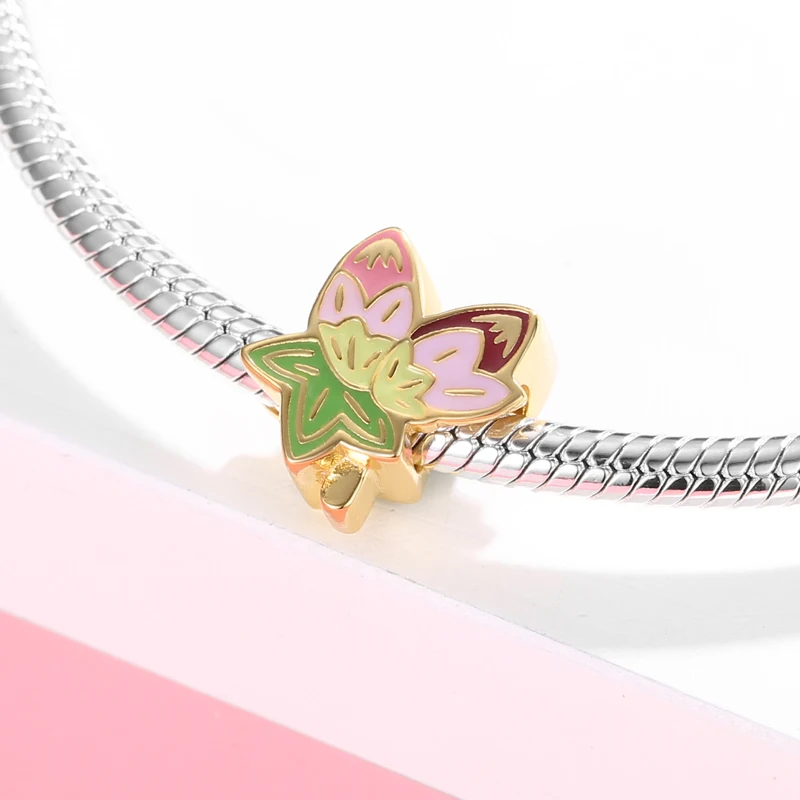 

Tulips and Lotus 925 Sterling Silver Gold-plate Enamel Beads Jewerly Making Fits European Original Charms DIY Bracelet for Women