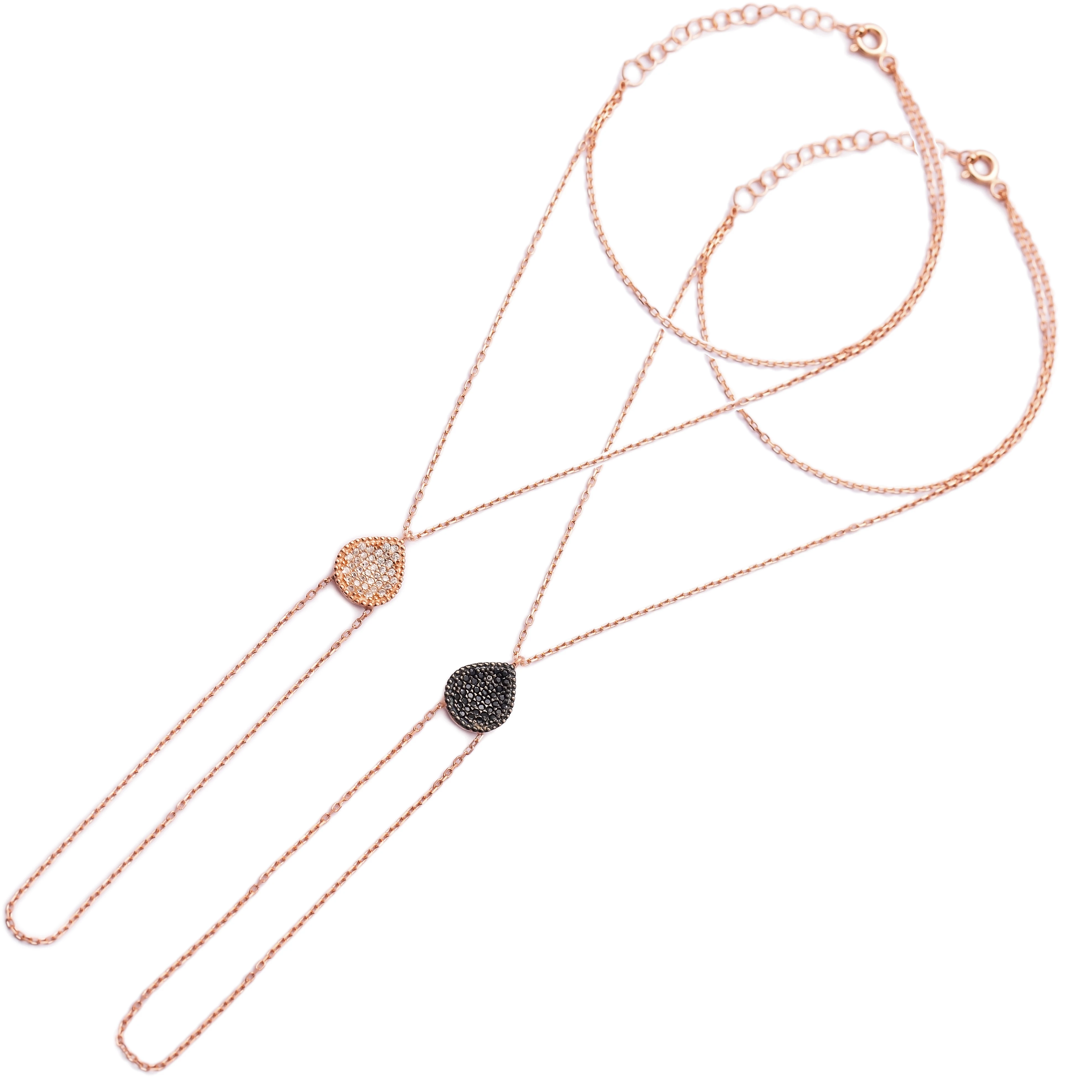 

SPENTA Waterdrop Shape Ring Bracelet Black And Clear Zircon Pear Shape Handmade 925 Sterling Silver Finger Jewelry