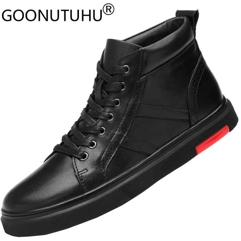 Мужские ботинки из натуральной коровьей кожи черные повседневные с высоким