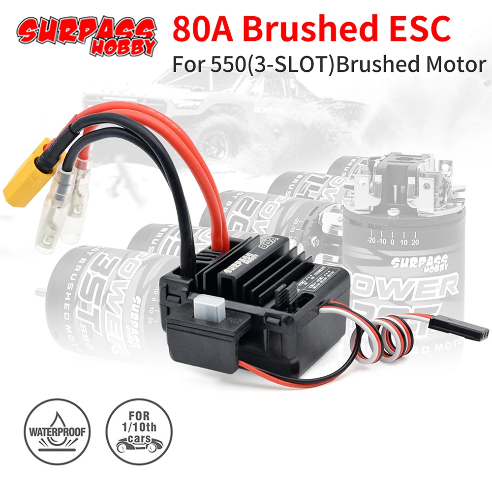 Водонепроницаемый 80A матовый ESC для RC 3-Slot 550 щеточный двигатель 1/10 1/12 автомобиль