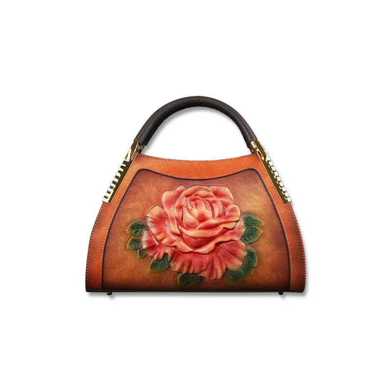 

Luxury Ladies Handbag China Style Top Quality Genuine Hand Painted Rose Cow Leather Women Shoulder Bags