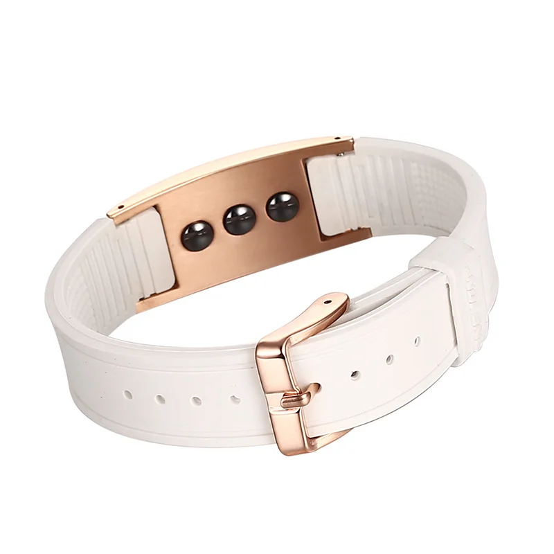 Personalized Custom Lettering Energy Bracelet Stainless Steel Brand Health Magnet Negative Ion Anti Fatigue Silicone Bracelets