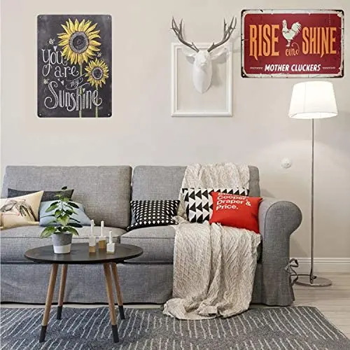 

Rise and Shine Mother Cluckers White Chicken Retro Vintage Metal Tin Signs Farm Decorative Country Home Decor 8" X 12"Inch