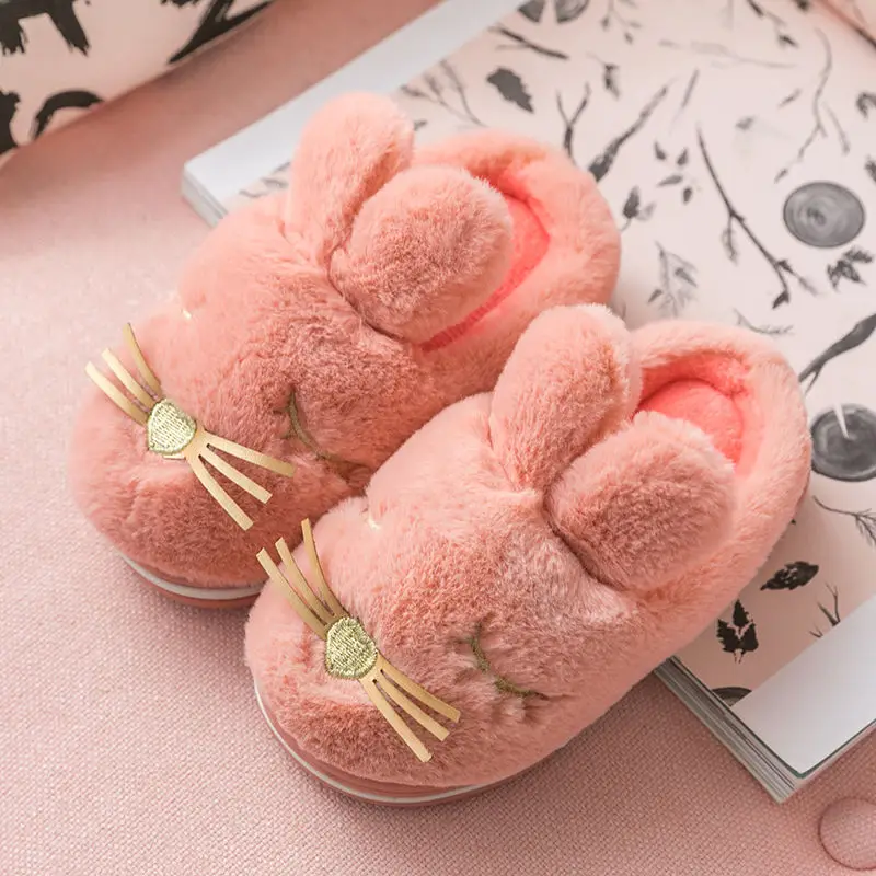 Зимние Детские домашние тапочки для мальчиков и девочек милая хлопковая обувь с