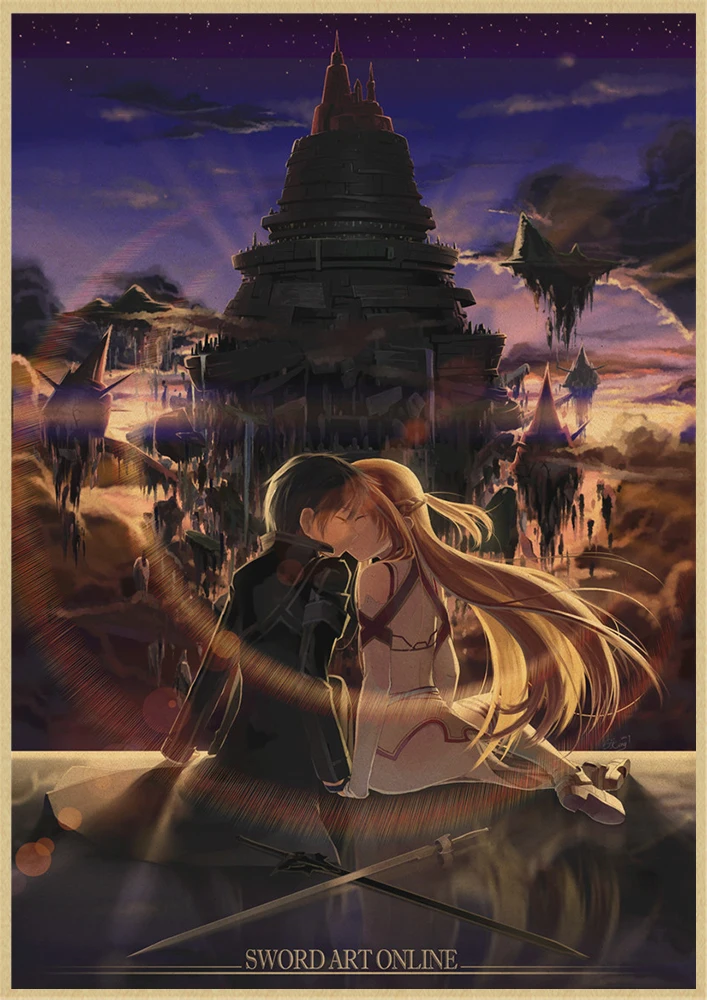 Японское аниме меч искусство онлайн винтажный постер из крафт-бумаги декор стен