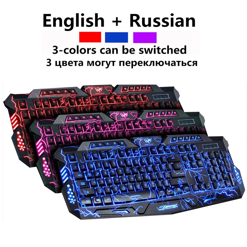 

Russian/English Gaming Keyboard USB Wired M200 LED Breathing Backlight Professional Manipulator Computer Burst Crack Keyboard