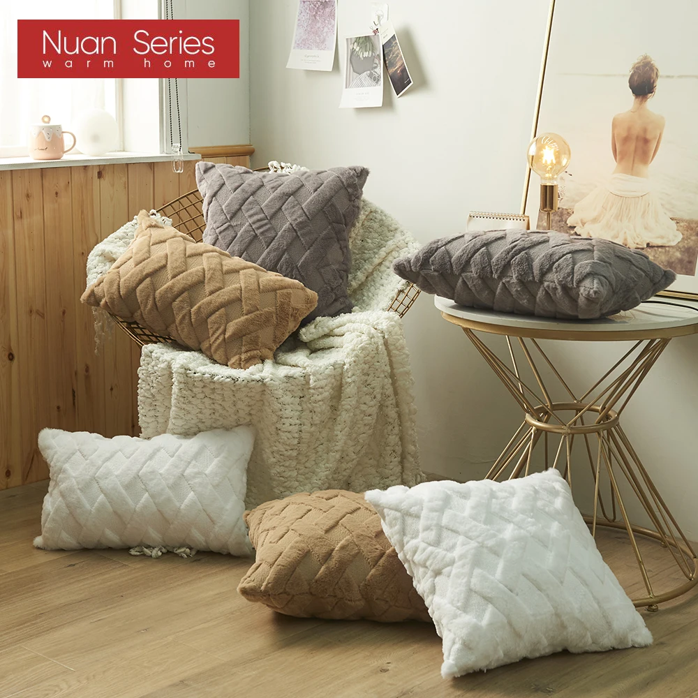 

2PCS Cushion Cover Plush Pillow Cover For Sofa Living Room Grometric Housse De Coussin 45x45 Decorative Pillow Nordic Home Decor