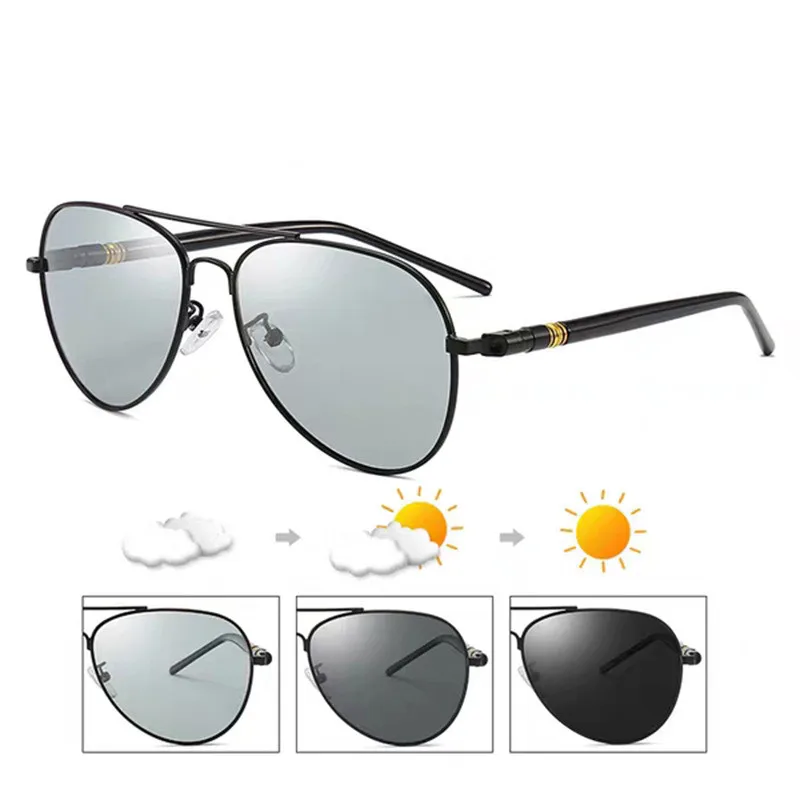 

2021Fashion Polarized Photochromic Sunglasses Men Women Chameleon Alloy Frame Pilot Sun Glasses Male Retro Driving Eyeglasses