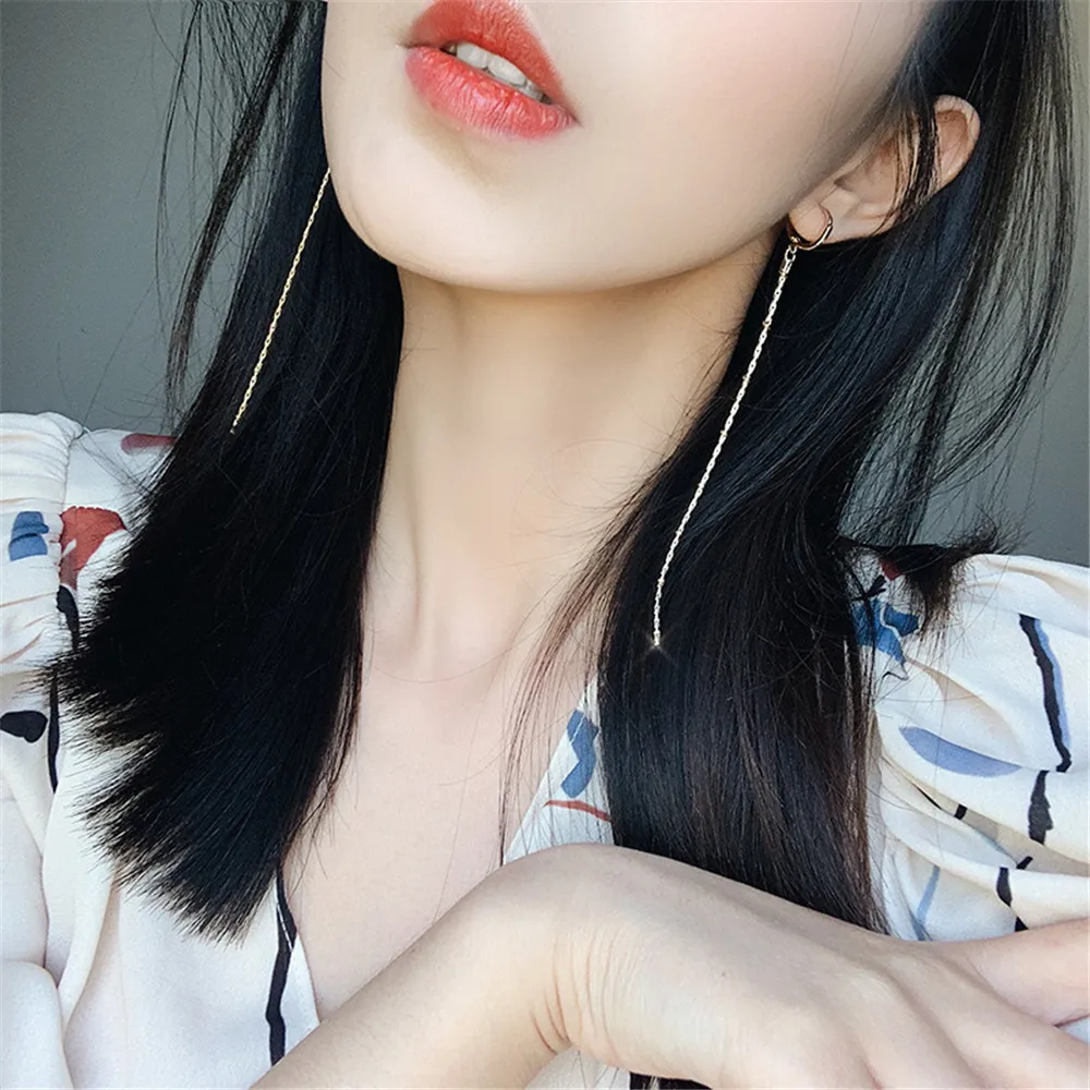

Korean Temperament Long Style Net Red Earrings Cold Wind Tassel Ear Buckle Niche Chic S Female Face Look Thin 2021 New