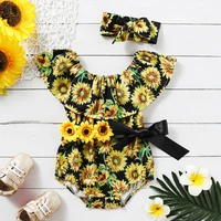 2pcs toddler kids baby girls summer clothes sunflower romper jumpsuit playsuit headband outfits set