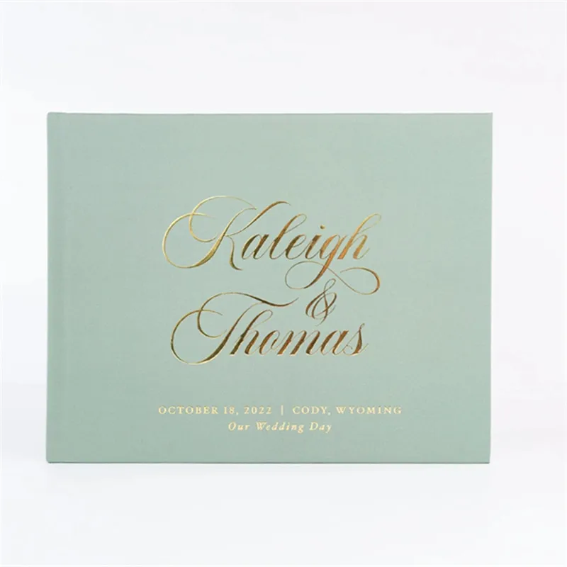 

Пользовательская Свадебная Гостевая книга, горизонтальная Гостевая книга из золотой фольги, гостевая книга с персонализированной твердой ...