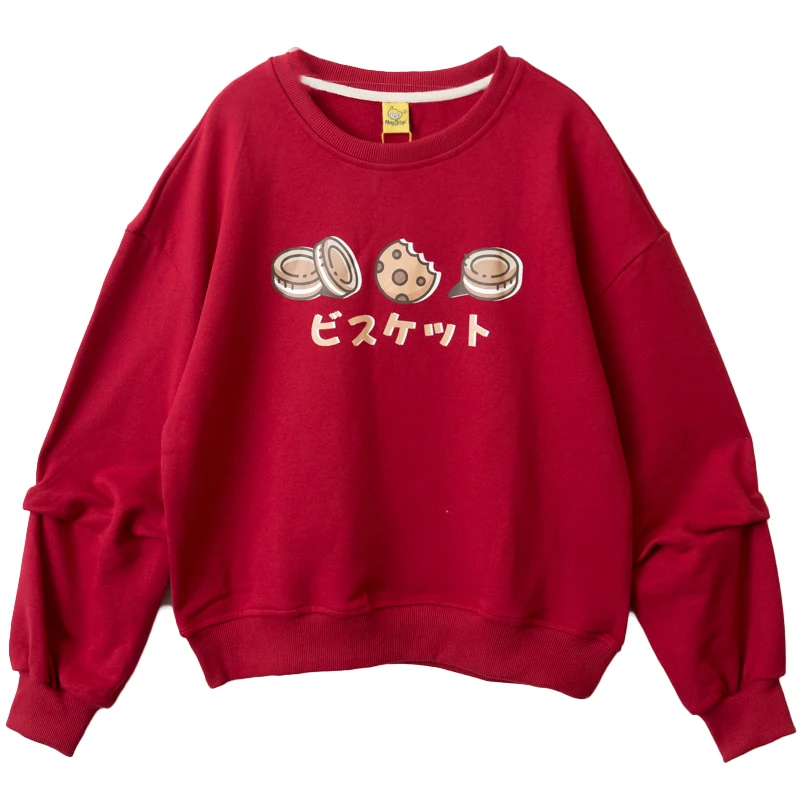 Red hoodies Японский Каваи сладкий женский свитер милый мультфильм печатных лучший друг пуловер для девочек подростков дамы печенья Графический Красный толстовки - Цвет: Red hoodies