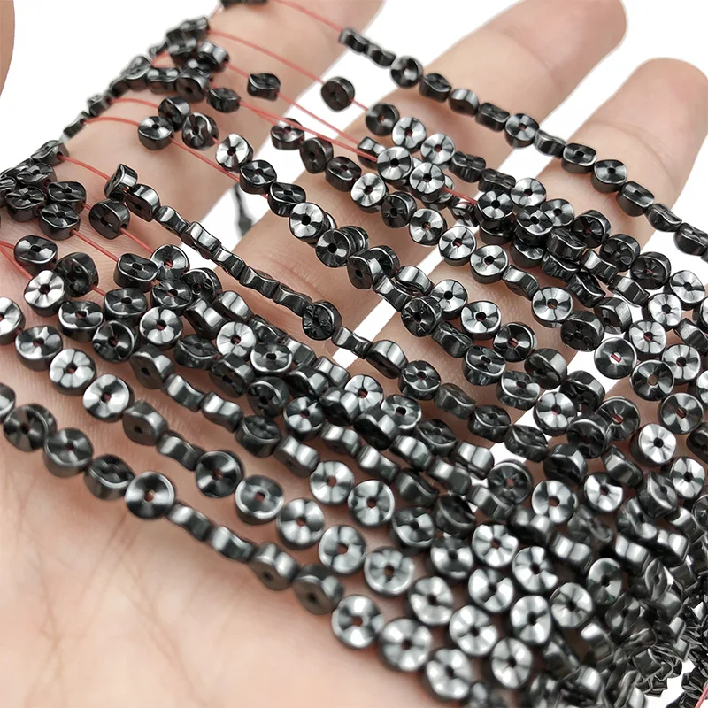 

WLYeeS 4x2MM Gear COIN beads Natural Black Hematite for Flat Round Loose Beads DIY Jewelry Bracelet Earring Pendant Making 15"