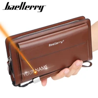 free customized men clutch wallets name engraving large capacity phone pocket double zipper men clutch bag fashion male wallet