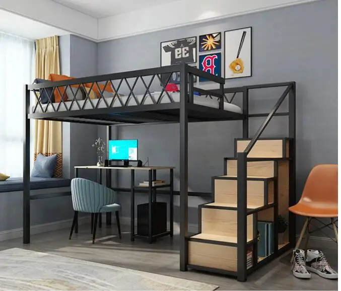 Железная поднятая кровать простая Маленькая плоская многофункциональная