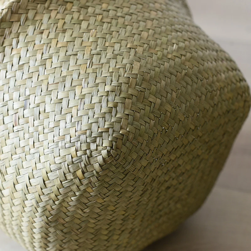 

Natural Belly Basket with Tassels Decor Handmade Straw Container Planter with Handle for Home Sundries