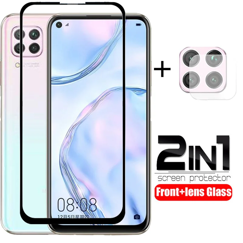 

2 IN 1 tempered glass for huawei p40 lite p40lite e camera lens protectorfull cover protective glass for huawei p40 lite e