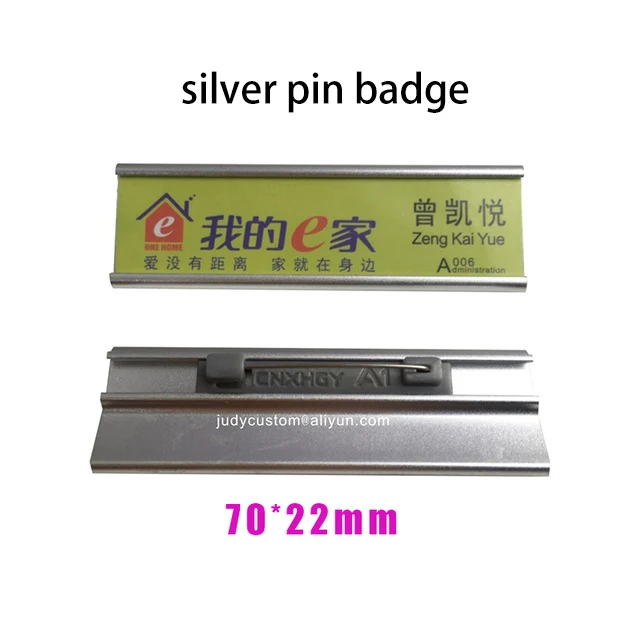 silver pin 70X22mm 20 шт пустые Сменные именные ярлыки многоразовые значки с магнитным или штырьковым значком для имени персонала отеля с металлической табличкой - Цвет: silver pin 70X22mm